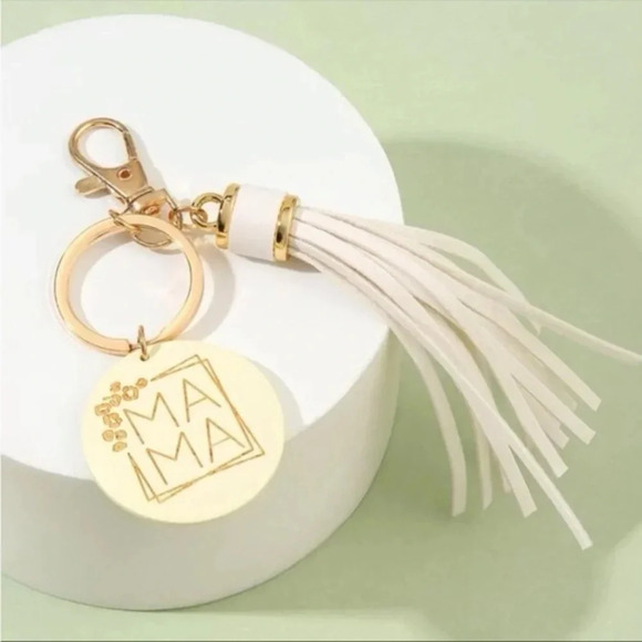 Accessories - MAMA Keychain Tassel | Gold Leather Fringe Mom Gift Bag Charm
